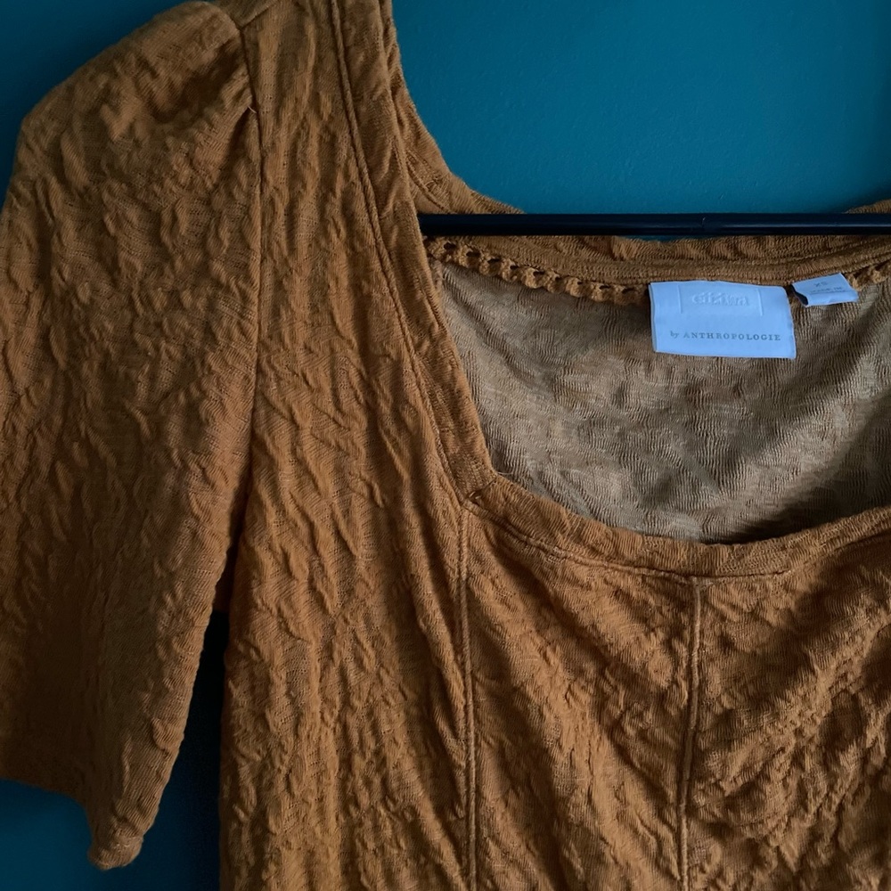 Anthropologie Peplum-Style Blouse, Mustard Yellow, Size XS